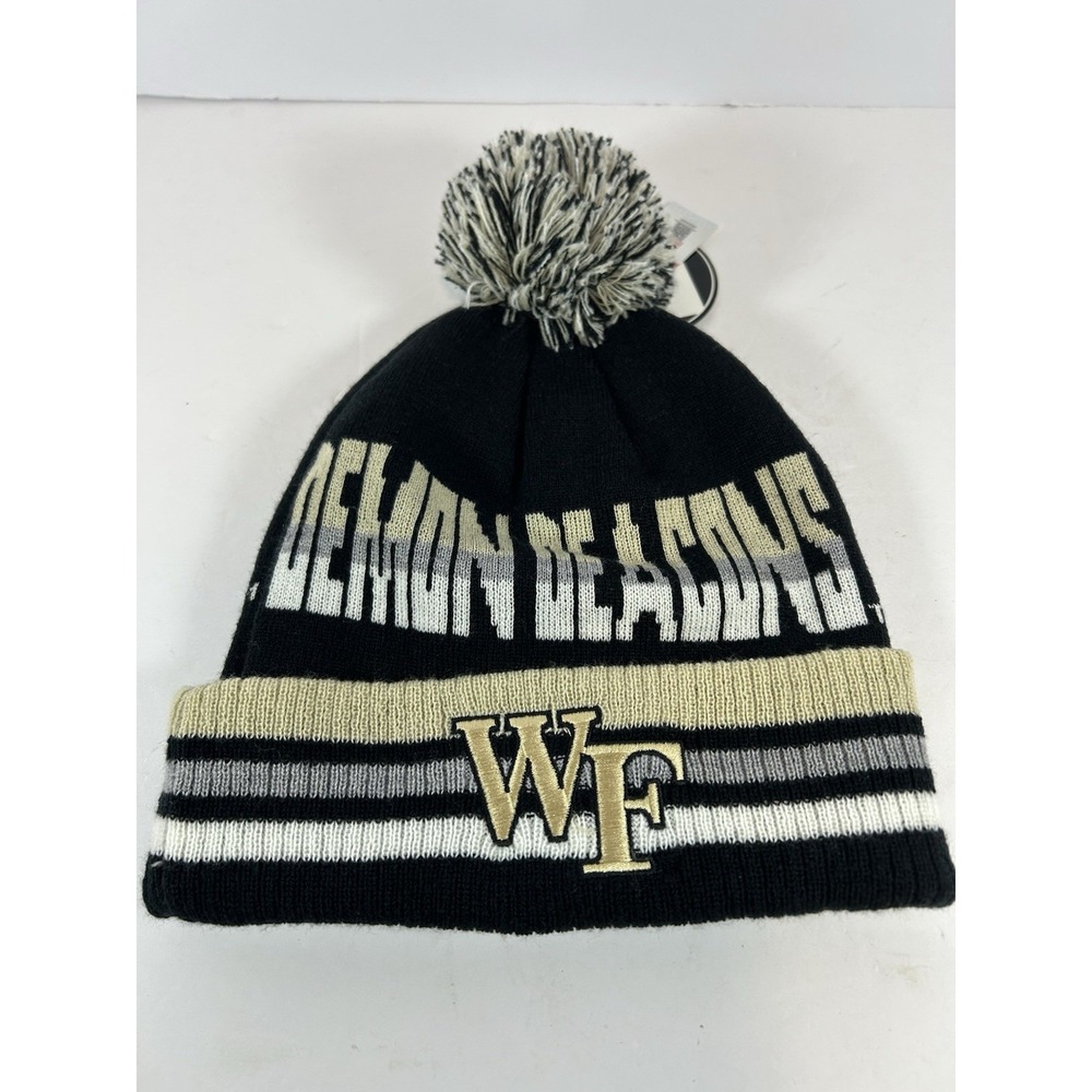 NEW w/tags WAKE FOREST DEMON DEACONS HAT Pom Pom Black White Tan